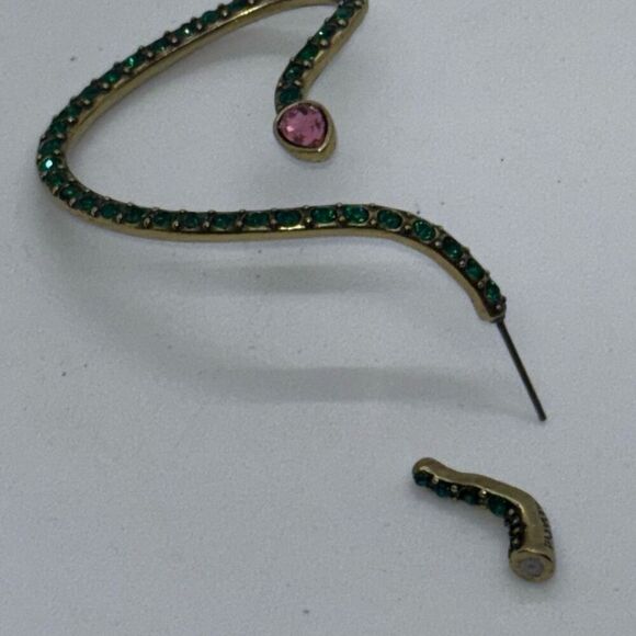 Crystal snake serpent earrings green/pink head ear cuffs Medusa wrap - Picture 5 of 7